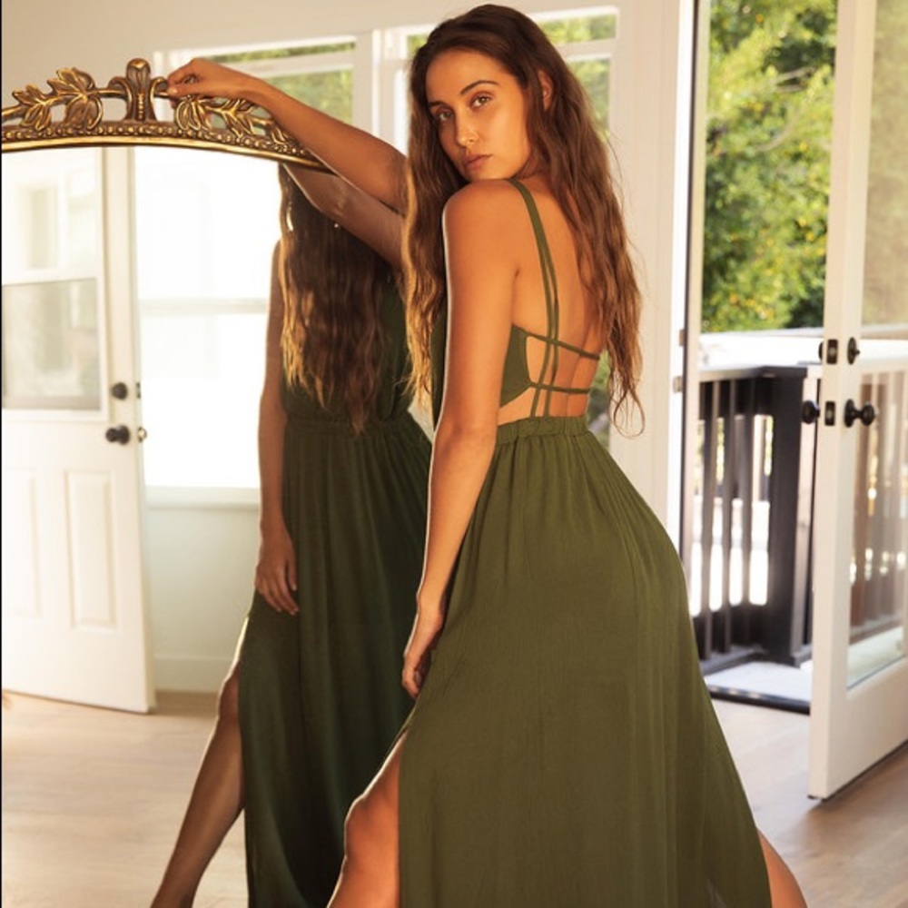Lulu’s Lost is Paradise Olive Green Maxi Dress
